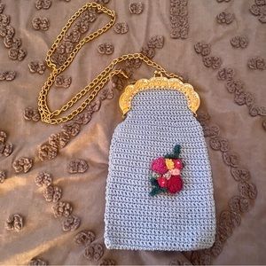 Dainty Crochet Clutch/Coin Purse with 3D Floral Design and gold metal